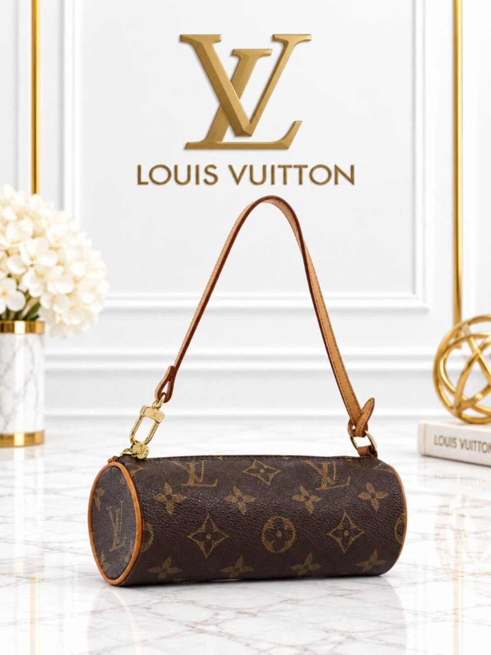 Authentic Louis Vuitton Papillon Pouch Monogram LV Vintage Shoulder Bag Brown